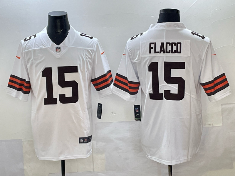 Men 2025 Cleveland Browns 15 Flacco white Nike Limited NFL Jersey 003